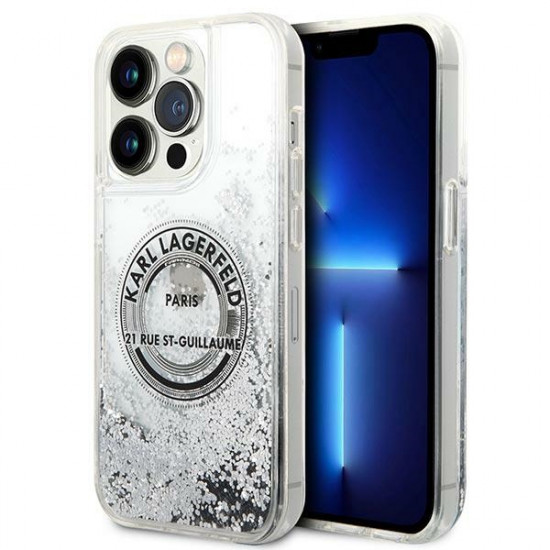 Karl Lagerfeld iPhone 14 Pro - Liquid Glitter RSG Σκληρή Θήκη με Πλαίσιο Σιλικόνης - Διάφανη / Silver - KLHCP14LLCRSGRS