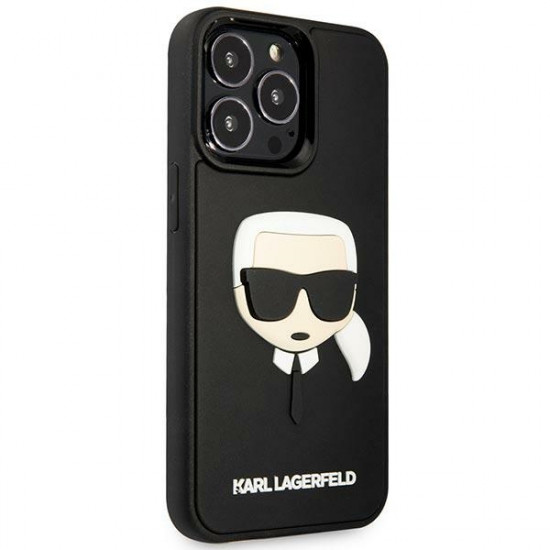 Karl Lagerfeld iPhone 14 Pro - 3D Rubber Karl's Head Σκληρή Θήκη με Πλαίσιο Σιλικόνης - Black - KLHCP14LKH3DBK
