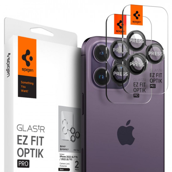 Spigen iPhone 14 Pro / 14 Pro Max / 15 Pro / 15 Pro Max Optik.TR EZ Fit Αντιχαρακτικό Γυαλί για την Κάμερα - 2 Τεμάχια - Black