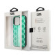 Karl Lagerfeld iPhone 14 Pro - Monogram Stripe Σκληρή Θήκη με Επένδυση Συνθετικού Δέρματος και Πλαίσιο Σιλικόνης - Green - KLHCP14LPGKLSKN