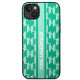 Karl Lagerfeld iPhone 14 Plus - Monogram Stripe Σκληρή Θήκη με Επένδυση Συνθετικού Δέρματος και Πλαίσιο Σιλικόνης - Green - KLHCP14MPGKLSKN
