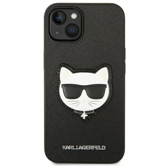 Karl Lagerfeld iPhone 14 Plus - Saffiano Choupette Head Patch Σκληρή Θήκη με Επένδυση Συνθετικού Δέρματος και Πλαίσιο Σιλικόνης - Black - KLHCP14MSAPCHK