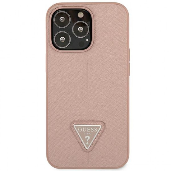 Guess iPhone 14 Pro Saffiano Σκληρή Θήκη με Πλαίσιο Σιλικόνης - Pink - GUHCP14LPSATLP
