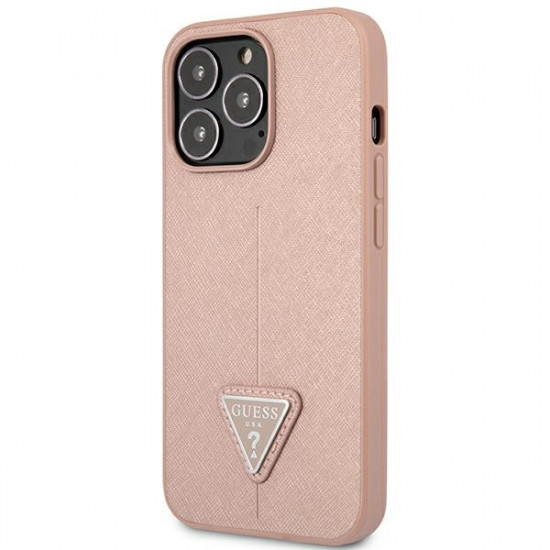 Guess iPhone 14 Pro Saffiano Σκληρή Θήκη με Πλαίσιο Σιλικόνης - Pink - GUHCP14LPSATLP