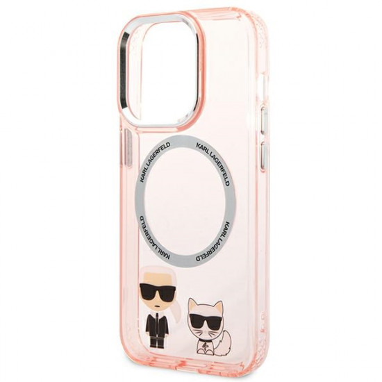 Karl Lagerfeld iPhone 14 Pro Max - Karl and Choupette Aluminium Magsafe Σκληρή Θήκη με Πλαίσιο Σιλικόνης και MagSafe - Pink - KLHMP14XHKCP
