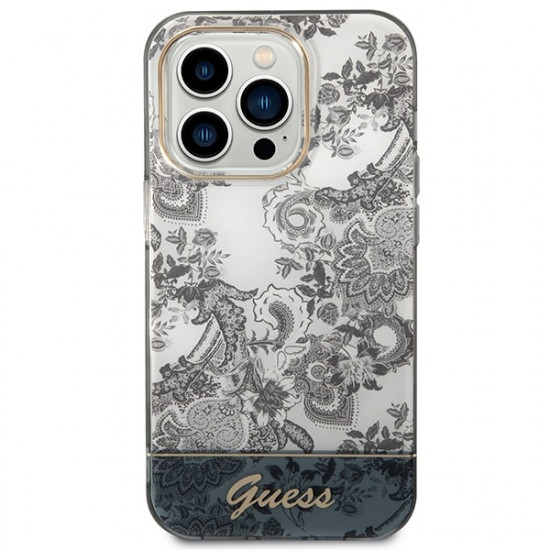 Guess iPhone 14 Pro Max Porcelain Collection Σκληρή Θήκη με Πλαίσιο Σιλικόνης - Grey - GUHCP14XHGPLHG