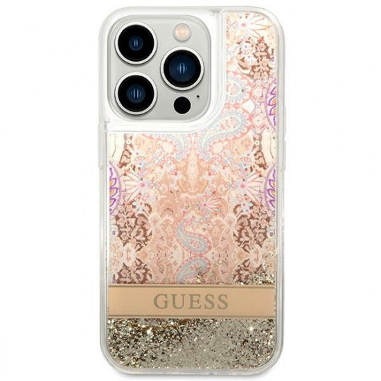 Guess iPhone 14 Pro Max Paisley Liquid Glitter Σκληρή Θήκη - Gold - GUHCP14XLFLSD