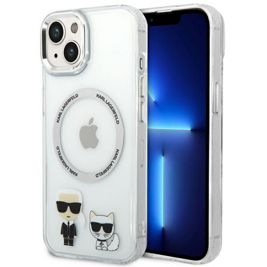 Karl Lagerfeld iPhone 14 Plus - Karl and Choupette Aluminium Magsafe Σκληρή Θήκη με Πλαίσιο Σιλικόνης και MagSafe - Διάφανη - KLHMP14MHKCT