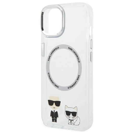 Karl Lagerfeld iPhone 14 Plus - Karl and Choupette Aluminium Magsafe Σκληρή Θήκη με Πλαίσιο Σιλικόνης και MagSafe - Διάφανη - KLHMP14MHKCT