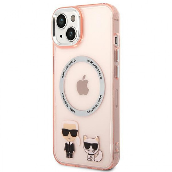 Karl Lagerfeld iPhone 14 Plus - Karl and Choupette Aluminium Magsafe Σκληρή Θήκη με Πλαίσιο Σιλικόνης και MagSafe - Pink - KLHMP14MHKCP