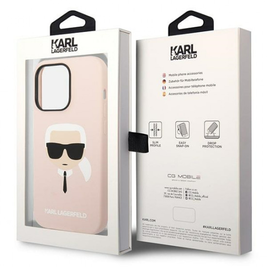 Karl Lagerfeld iPhone 14 Pro Silicone Karl's Head MagSafe Θήκη Σιλικόνης με MagSafe - Light Pink - KLHMP14LSLKHLP