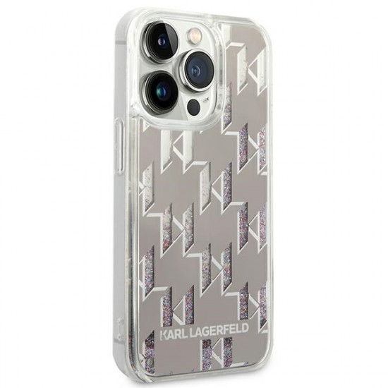 Karl Lagerfeld iPhone 14 Pro Max - Liquid Glitter Monogram Σκληρή Θήκη με Πλαίσιο Σιλικόνης - Silver - KLHCP14XLMNMS