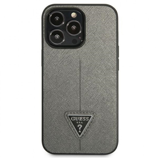 Guess iPhone 14 Pro Max Saffiano Σκληρή Θήκη με Πλαίσιο Σιλικόνης - Silver - GUHCP14XPSATLG