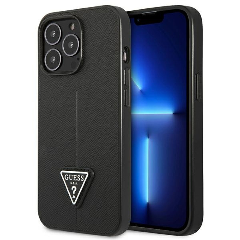 Guess iPhone 14 Pro Max Saffiano Σκληρή Θήκη με Πλαίσιο Σιλικόνης - Black - GUHCP14XPSATLK