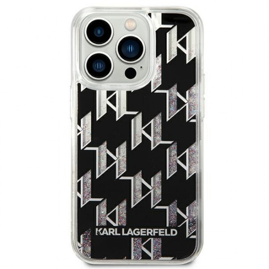 Karl Lagerfeld iPhone 14 Pro Max - Liquid Glitter Monogram Σκληρή Θήκη με Πλαίσιο Σιλικόνης - Black - KLHCP14XLMNMK