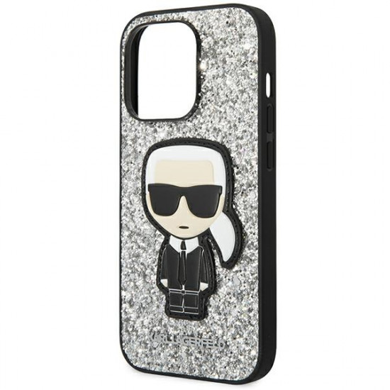 Karl Lagerfeld iPhone 14 Pro Max - Glitter Flakes Ikonik Σκληρή Θήκη με Πλαίσιο Σιλικόνης - Silver - KLHCP14XGFKPG