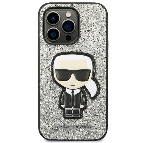 Karl Lagerfeld iPhone 14 Pro - Glitter Flakes Ikonik Σκληρή Θήκη με Πλαίσιο Σιλικόνης - Silver - KLHCP14LGFKPG