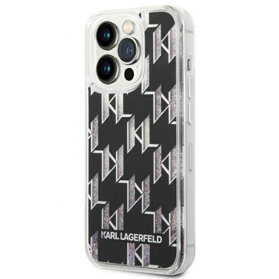 Karl Lagerfeld iPhone 14 Pro - Liquid Glitter Monogram Σκληρή Θήκη με Πλαίσιο Σιλικόνης - Black - KLHCP14LLMNMK