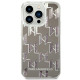Karl Lagerfeld iPhone 14 Pro - Liquid Glitter Monogram Σκληρή Θήκη με Πλαίσιο Σιλικόνης - Silver - KLHCP14LLMNMS