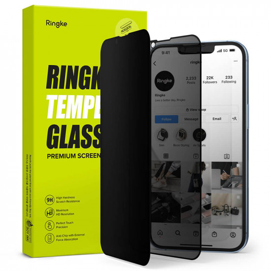 Ringke iPhone 13 / 13 Pro / 14 Anti-Spy Case Friendly Full Screen Tempered Glass Αντιχαρακτικό Γυαλί Οθόνης - Black