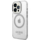 Guess iPhone 14 Pro Max Metal Outline MagSafe Σκληρή Θήκη με Πλαίσιο Σιλικόνης και MagSafe - Silver / Clear - GUHMP14XHTRMS
