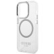 Guess iPhone 14 Pro Max Metal Outline MagSafe Σκληρή Θήκη με Πλαίσιο Σιλικόνης και MagSafe - Silver / Clear - GUHMP14XHTRMS