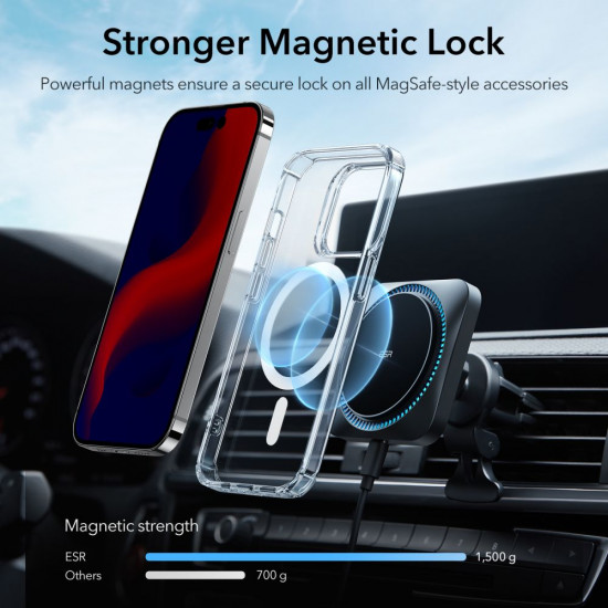 ESR iPhone 14 Pro Max Krystec Halolock Σκληρή Θήκη με Πλαίσιο Σιλικόνης και MagSafe - Διάφανη