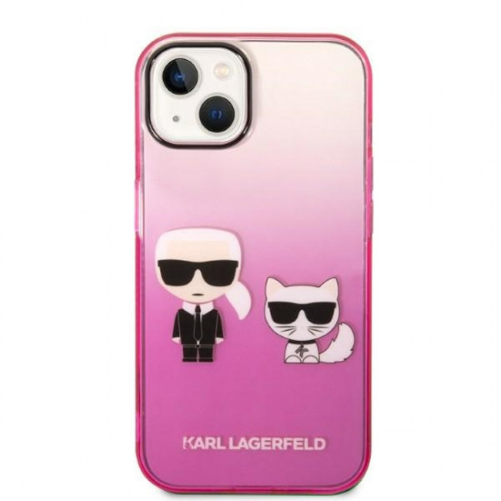 Karl Lagerfeld iPhone 14 Plus - Gradient Ikonik Karl and Choupette Σκληρή Θήκη με Πλαίσιο Σιλικόνης - Pink - KLHCP14MTGKCP