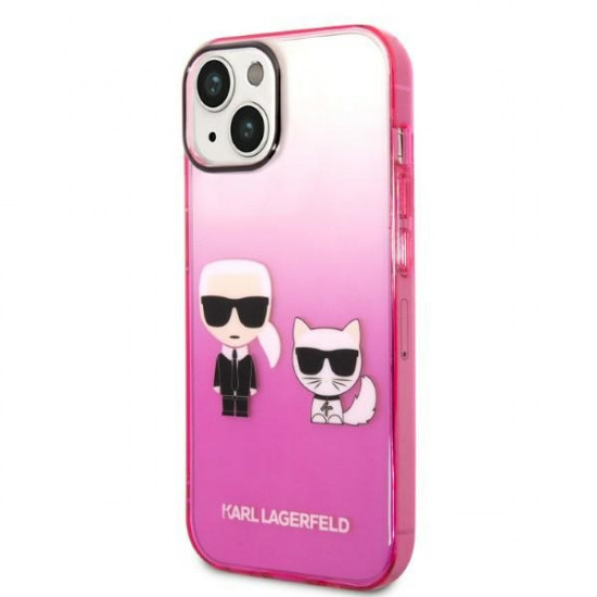 Karl Lagerfeld iPhone 14 Plus - Gradient Ikonik Karl and Choupette Σκληρή Θήκη με Πλαίσιο Σιλικόνης - Pink - KLHCP14MTGKCP