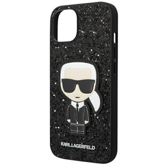 Karl Lagerfeld iPhone 14 Plus - Glitter Flakes Ikonik Σκληρή Θήκη με Πλαίσιο Σιλικόνης - Black - KLHCP14MGFKPK