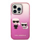 Karl Lagerfeld iPhone 14 Pro - Gradient Ikonik Karl and Choupette Σκληρή Θήκη με Πλαίσιο Σιλικόνης - Pink - KLHCP14LTGKCP