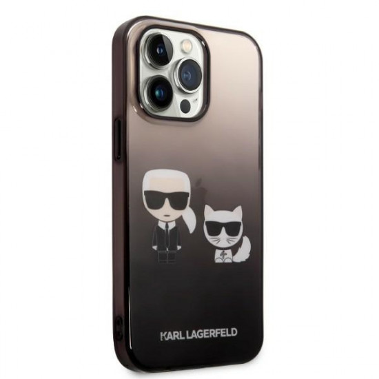 Karl Lagerfeld iPhone 14 Pro - Gradient Ikonik Karl and Choupette Σκληρή Θήκη με Πλαίσιο Σιλικόνης - Black - KLHCP14LTGKCK