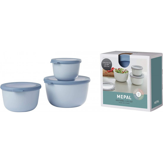 Mepal Cirqula Round Σετ με 3 BPA Free Δοχεία Αποθήκευσης Φαγητού - 500 ml - 1000 ml - 2000 ml - Nordic Blue