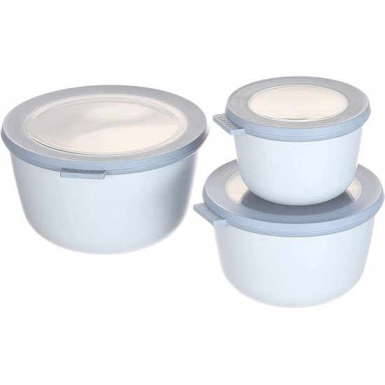 Mepal Cirqula Round Σετ με 3 BPA Free Δοχεία Αποθήκευσης Φαγητού - 500 ml - 1000 ml - 2000 ml - Nordic Blue