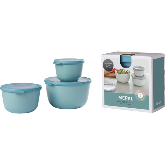 Mepal Cirqula Round Σετ με 3 BPA Free Δοχεία Αποθήκευσης Φαγητού - 500 ml - 1000 ml - 2000 ml - Nordic Green