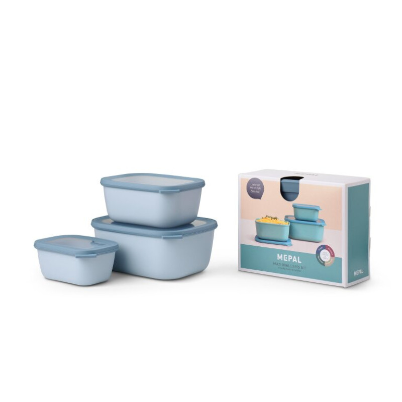 Mepal Cirqula Rectangular Σετ με 3 BPA Free Δοχεία Αποθήκευσης Φαγητού - 750 ml - 1500 ml - 3000 ml - Nordic Blue