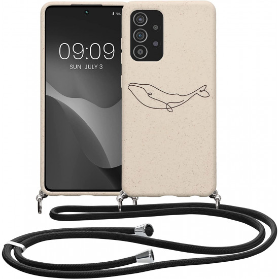 Kalibri Samsung Galaxy A52 / A52 5G / A52s 5G Θήκη Σιλικόνης TPU με Λουράκι - Design Whale One Line - Black / Cream - 58593.02