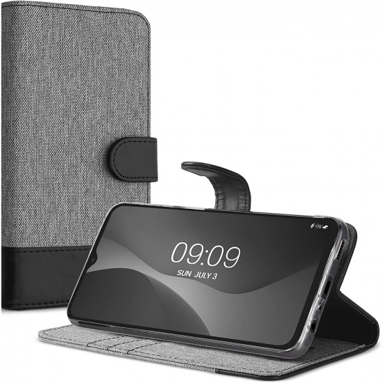 KW Samsung Galaxy A23 5G Θήκη Πορτοφόλι Stand Canvas - Grey / Black - 58358.22