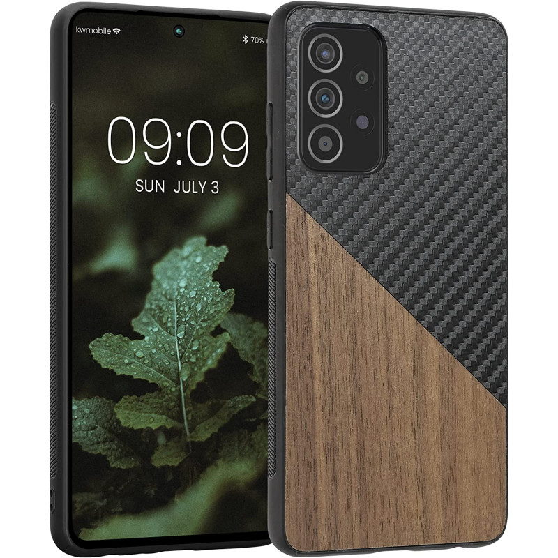 KW Samsung Galaxy A52 / A52 5G / A52s 5G Θήκη από Φυσικό Ξύλο και Carbon - Dark Brown / Black - 58667.01