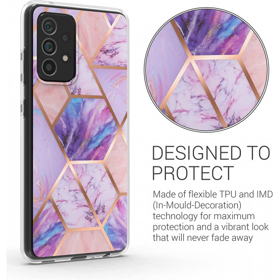 KW Samsung Galaxy A52 / A52 5G / A52s 5G Σκληρή Θήκη με Πλαίσιο Σιλικόνης - Design Glory Marble Mix - Pink / Rose Gold - 58844.02