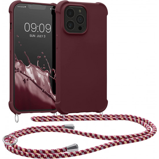 KW iPhone 13 Pro Θήκη Σιλικόνης TPU με Λουράκι - Bordeaux Purple - 55964.187