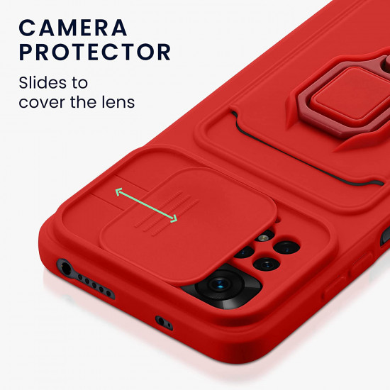 KW Xiaomi Redmi Note 11 / Redmi Note 11S Θήκη Σιλικόνης με Κάλυμμα για την Κάμερα και Δαχτυλίδι Συγκράτησης - Red - 57717.09