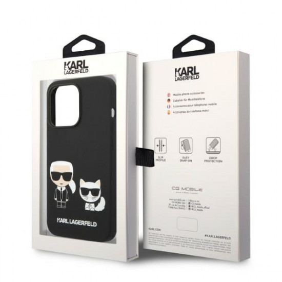 Karl Lagerfeld iPhone 14 Pro Liquid Silicone Karl and Choupette Θήκη Σιλικόνης με MagSafe - Black - KLHMP14LSSKCK