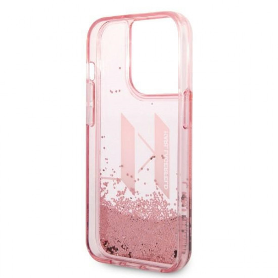 Karl Lagerfeld iPhone 14 Pro Max - Liquid Glitter Big KL Σκληρή Θήκη με Πλαίσιο Σιλικόνης - Διάφανη / Pink - KLHCP14XLBKLCP