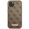 Guess iPhone 14 Plus 4G Logo Plate MagSafe Θήκη με Επένδυση Συνθετικού Δέρματος και MagSafe - Βrown - GUHMP14MU4GPRW