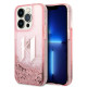 Karl Lagerfeld iPhone 14 Pro - Liquid Glitter Big KL Σκληρή Θήκη με Πλαίσιο Σιλικόνης - Διάφανη / Pink - KLHCP14LLBKLCP