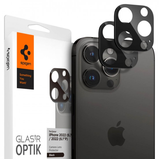 Spigen iPhone 14 Pro / 14 Pro Max Aparatu Optik.TR Αντιχαρακτικό Γυαλί για την Κάμερα - 2 Τεμάχια - Black