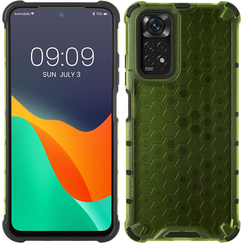 KW Xiaomi Redmi Note 11 / Redmi Note 11S Hybrid Σκληρή Θήκη με Πλαίσιο Σιλικόνης TPU - Design Honeycomb - Neon Yellow / Ματ Ημιδιάφανη - 59911.75