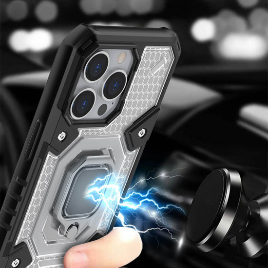 Techsuit iPhone 13 Pro Max Honeycomb Armor Σκληρή Θήκη με Πλαίσιο Σιλικόνης και Δαχτυλίδι Συγκράτησης - Black