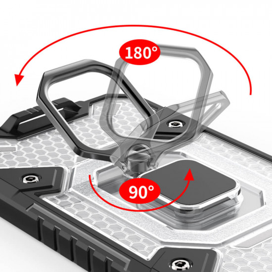 Techsuit iPhone 13 Pro Max Honeycomb Armor Σκληρή Θήκη με Πλαίσιο Σιλικόνης και Δαχτυλίδι Συγκράτησης - Black